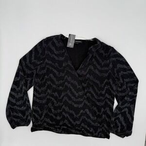 INC International Concepts Tunic Top Womens Large Deep Black Aztec Wrap V-Neck